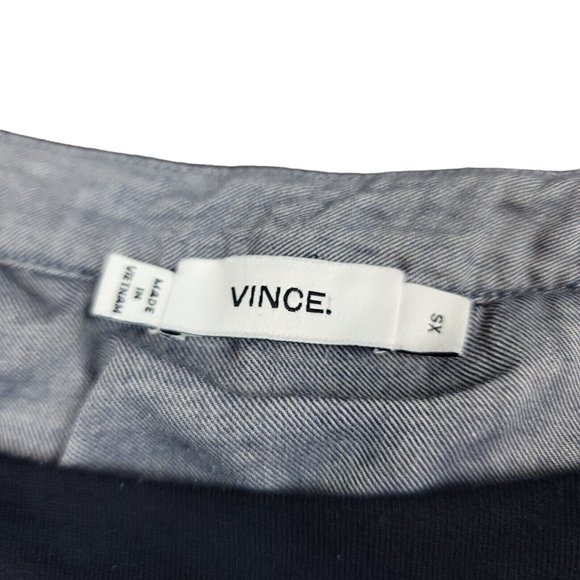 VINCE Womens XS Layered Sweater Silk Blend Chambray‎ Button Up Under Sweater Top - Picture 9 of 11